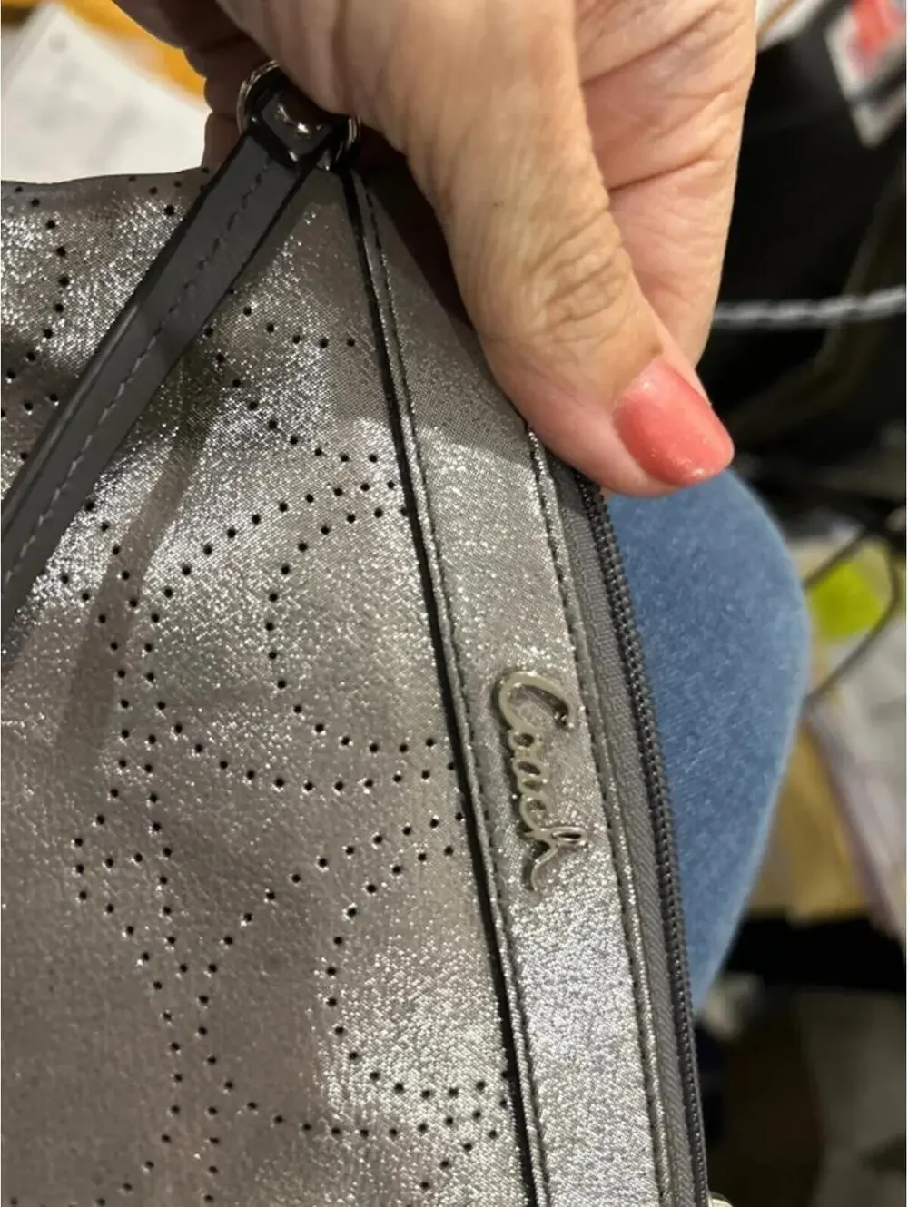 Coach signature wristlet wallet silver
